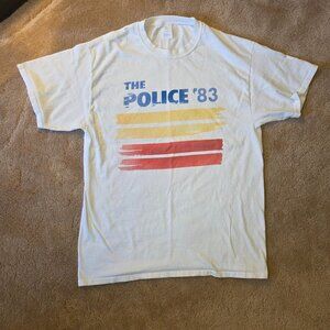 Men’s White T-Shirt – The Police ’83 Synchronicity Graphic (Size Large)